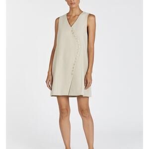 DISSH Celine Pebble Shift Dress Womens 12 Tan Sleeveless Asymmetrical Button NEW